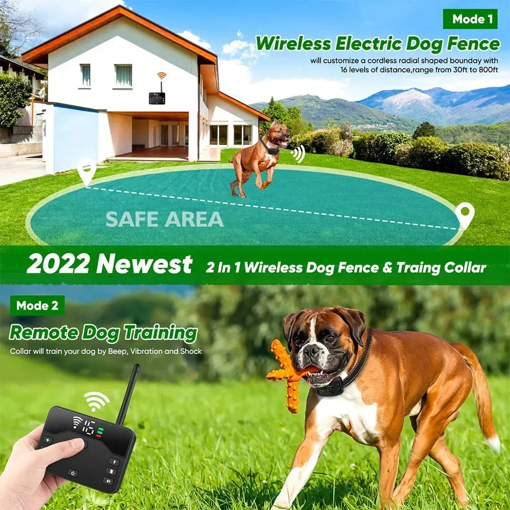 Transform Your Dog's Behavior with the Ultimate Anti-Bark Training Collar - Wireless Electric Fence with Customizable Vibration and Shock